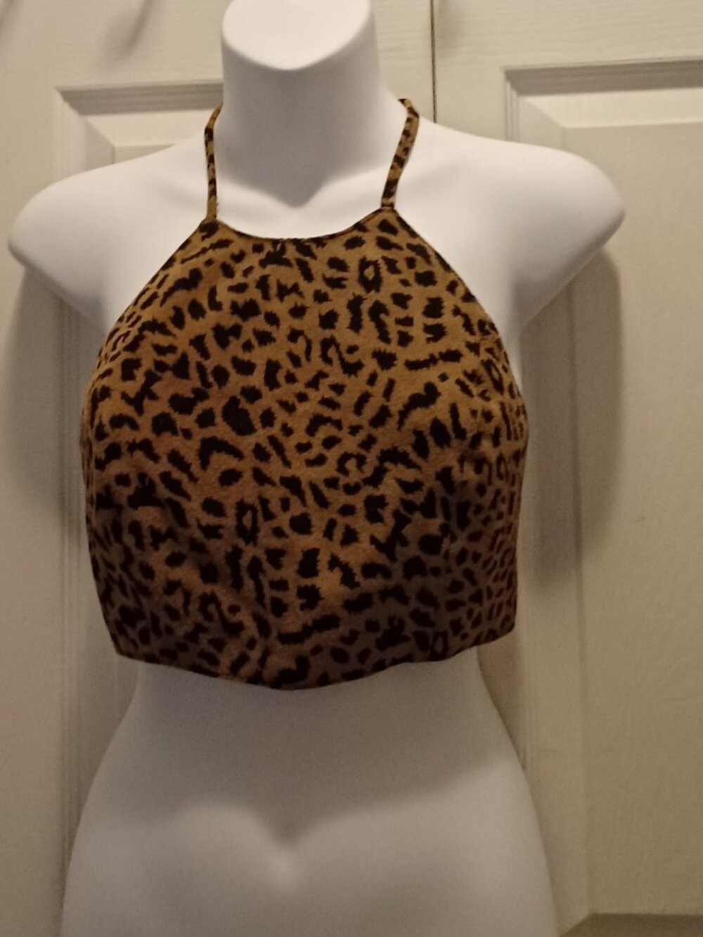 Passport, Vintage, Animal Print, Suede Halter Top, Black/Dark Tan, Size Small